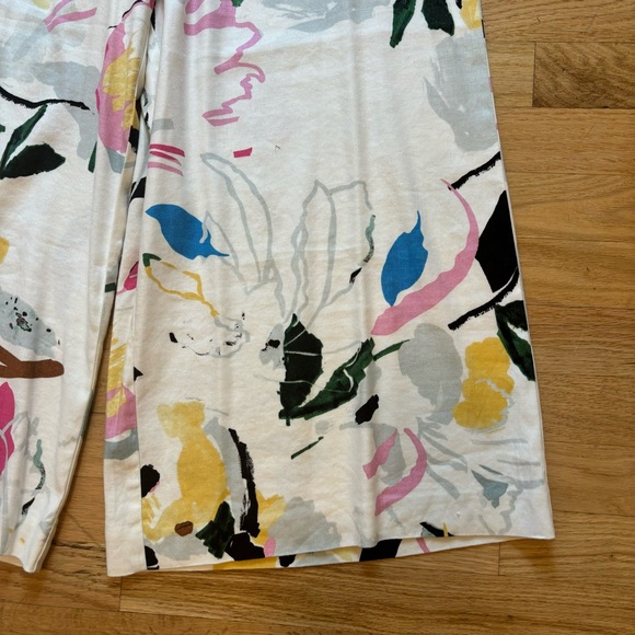 Anthropologie Maeve Colette Wide Leg Cropped Pants NWT Ivory Floral Size Medium - Picture 5 of 15
